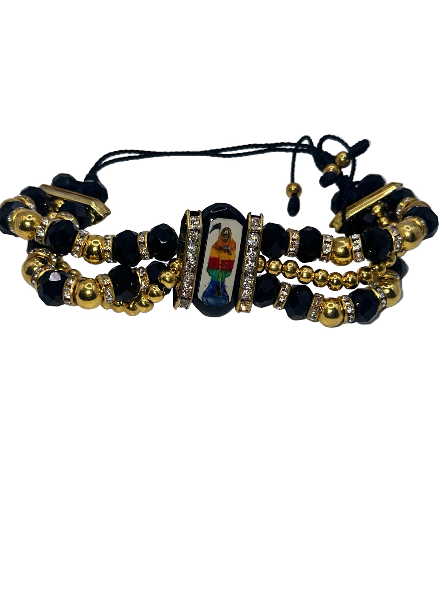 Black and gold Santa Muerte protection bracelet